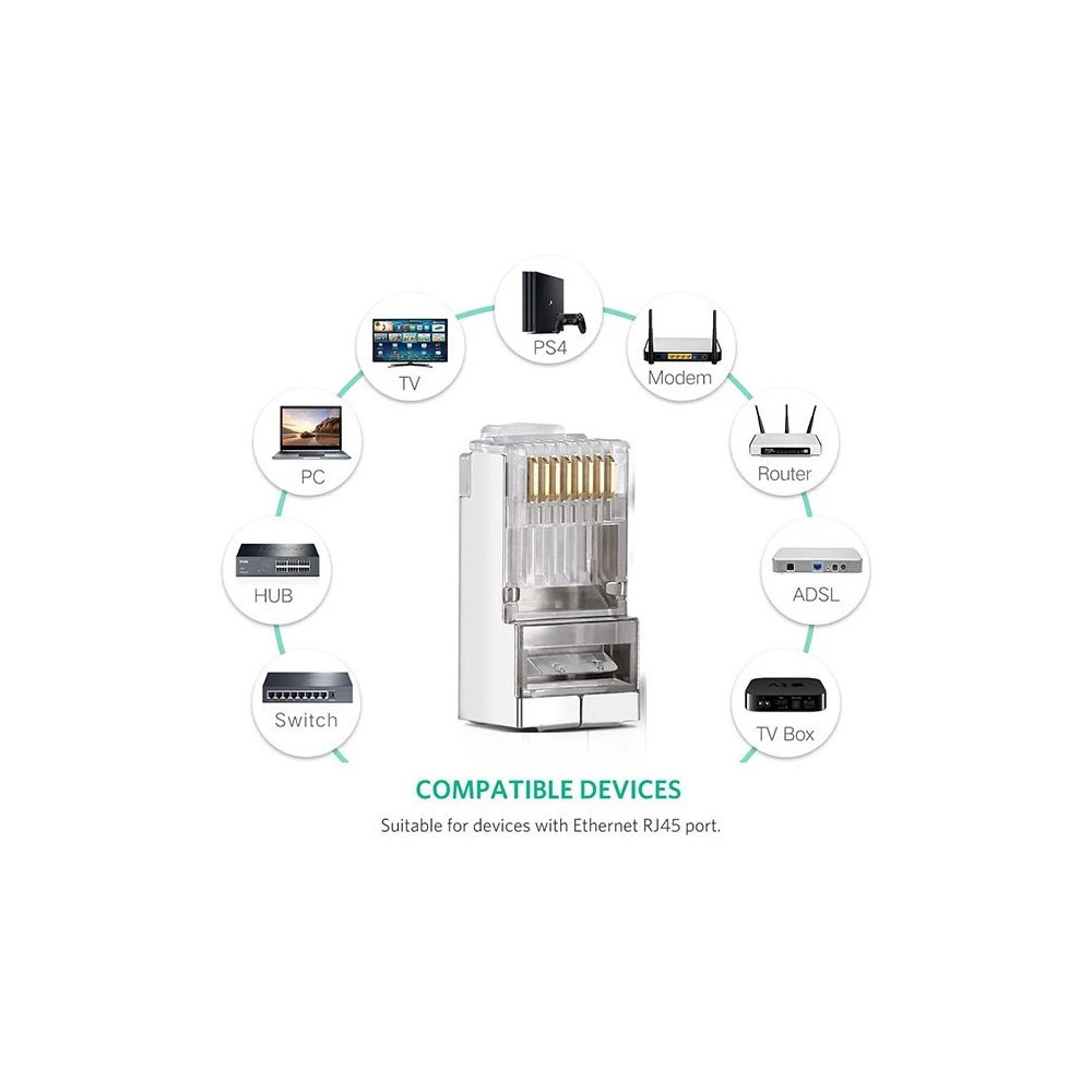 Hạt mạng (Connector) RJ-45 Cat6 (100 hạt mạng/túi) Ugreen