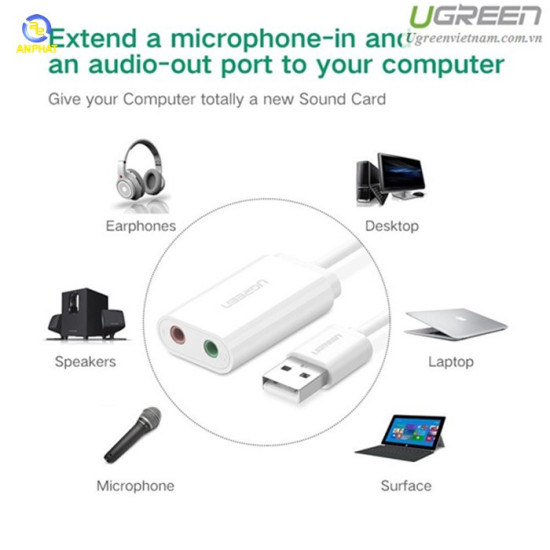 Card sound USB 2.0 to 3.5mm chính hãng Ugreen 30143