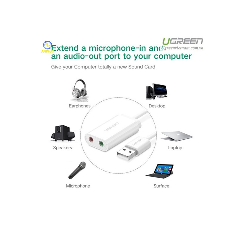 Card sound USB 2.0 to 3.5mm chính hãng Ugreen 30143