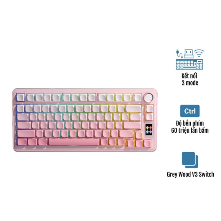 Bàn phím cơ Aula 3 MODE S75 PRO màu Hồng gradient Grey Wood V3 Switch